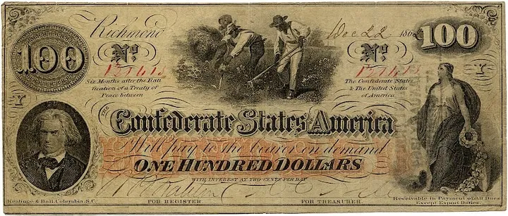 Bild von einem hundert Dollar Schein aus dem Jahre 1862
