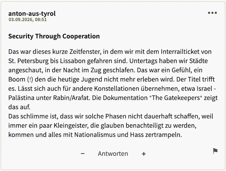 Bester Kommentar vom 03. September