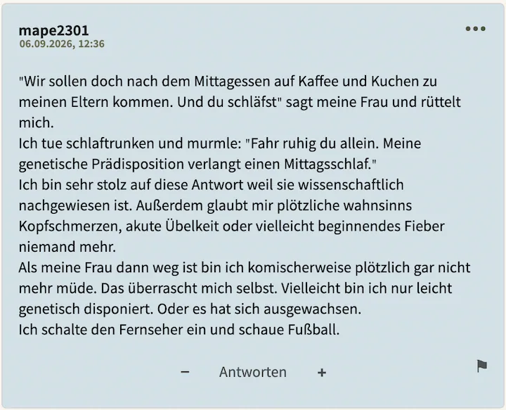 mape2301 Bester Kommentar vom 06. September