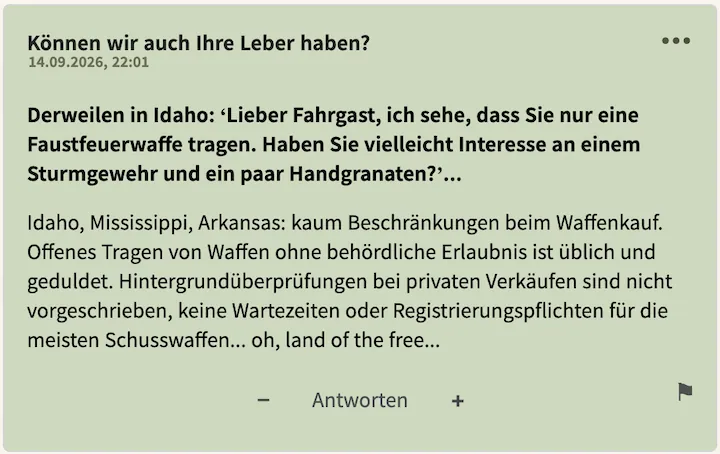 Können wir auch Ihre Leber haben? Bester Kommentar vom 14. September