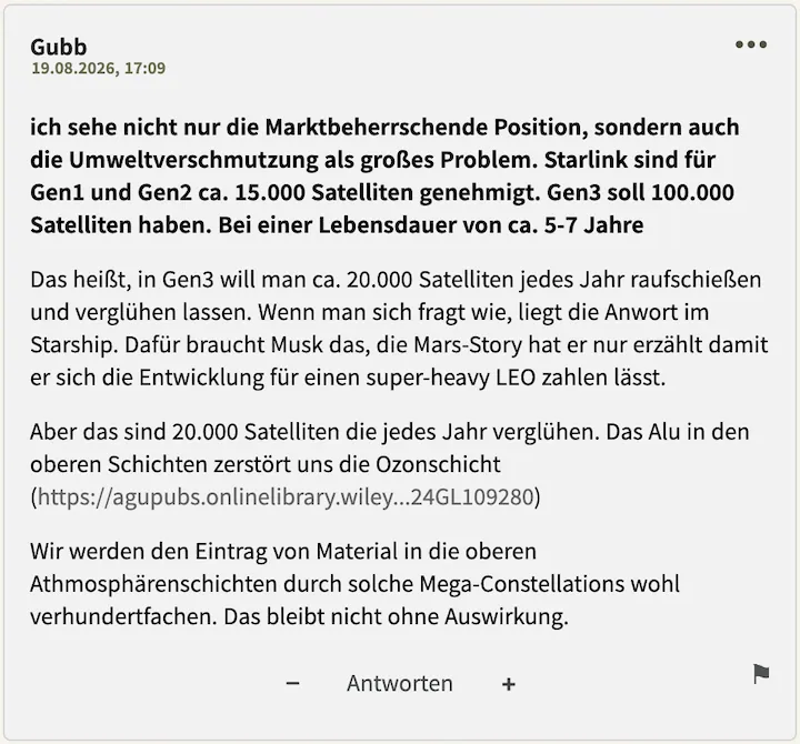 Bester Kommentar vom 19. August