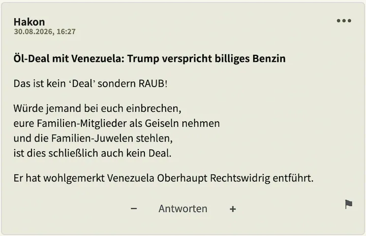 Bester Kommentar vom 30. August