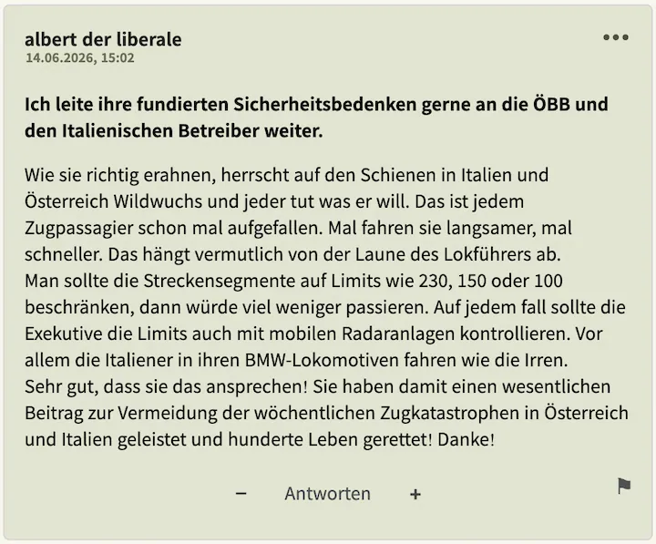 Noch ein bester Kommentar vom 14. Juni